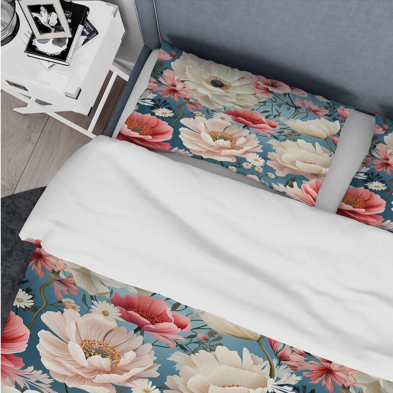 Designart "Ivory & Coral English Countryside Floral Pattern" Coral